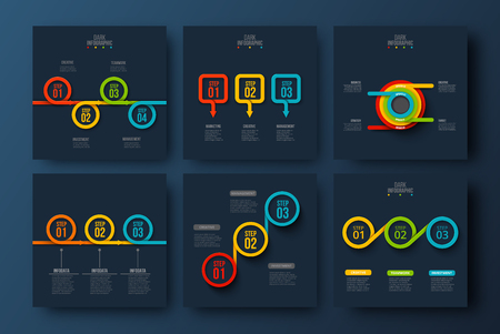 Abstract dark infographics number options template. Vector illustration. Can be used for workflow layout, diagram, business step options, banner, web design.のイラスト素材