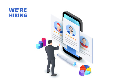 Recruit resources, choice and research. Isometric illustration. Infographic for recruiting.のイラスト素材