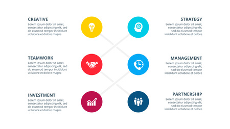 Infographic with 6 circle elements can be used for timeline or process chart. Steps presentationのイラスト素材