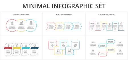 Thin line flat elements for infographic. Template for diagram, graph, presentation and chart. Business concept with 3, 4, 5 and 6 options, parts, steps or processes.のイラスト素材