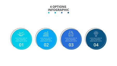 Thin lines with color circles. Four circles infographic elements. Business template for presentation.のイラスト素材