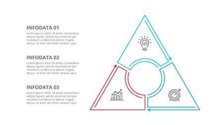 Triangle divided into 3 parts, steps or options. Simple vector illustration for presentation. Business cycle infographic element.のイラスト素材