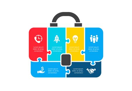 Puzzle vector briefcase infographics. Businecc concept for chart, diagram, web design, or presentation with 6 options.のイラスト素材