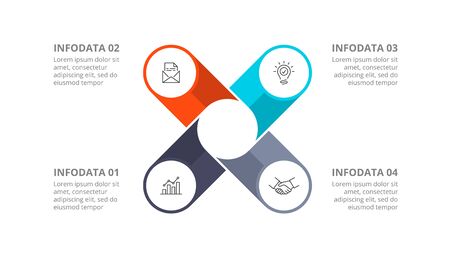 Cyclic diagram infographic with circles. Modern infographic design template with 4 options, steps or parts. Flat vector illustration for business presentation.のイラスト素材