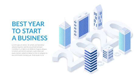 The New Year 2020 isometric number design concept. Landing page with people. Best year to start a business.のイラスト素材