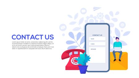 Online customer and client care and support concept. Contact us template for web and landing page.のイラスト素材