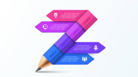 Vector pencil infographic with arrows. Education concept for presentation with 4 options.のイラスト素材