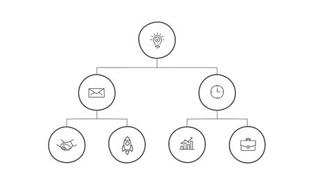 Doodle flowchart infographic template with 7 steps. Hand drawn icons. Thin line flat illustration