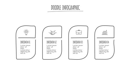 Doodle infographic elements with 4 options. Hand drawn icons. Thin line illustrationのイラスト素材