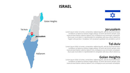 Israel vector map infographic template divided by states, regions or provinces. Slide presentationのイラスト素材