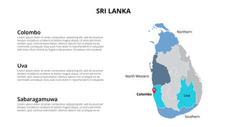 Sri Lanka vector map infographic template divided by states, regions or provinces. Slide presentationのイラスト素材