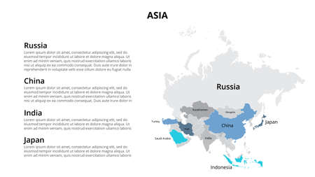 Asia vector map infographic template divided by countries. Slide presentation.のイラスト素材