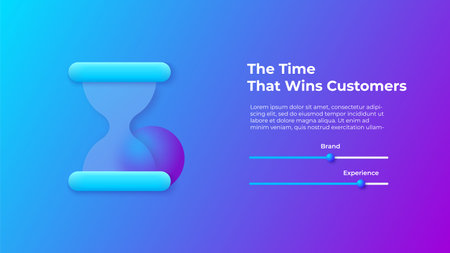 Glassmorphism concept with 3d hourglass icon. Frosted glass effect. Illustration on blurred gradient...