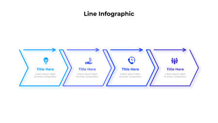 4 arrows from thin lines for presentations or infographics. Business data visualization. Concept of timeline business development processのイラスト素材