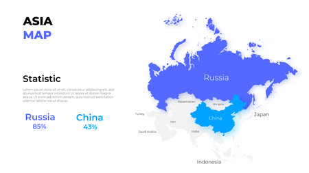 Asia vector map infographic template divided by countries. Slide presentation. Statistic elementsのイラスト素材