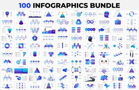 Huge Infographics Bundle. 100 presentation slide templates - timelines, puzzle, education, arrows, maps, illustrations and charts. Bestsellers collectionの写真素材