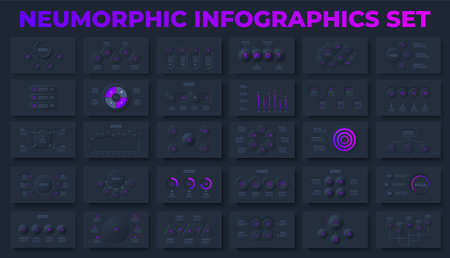 Set of neumorphism elements for business presentation and infographic. Unique neumorphic ui ux...