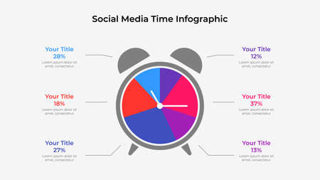 Illustration of the amount of time spent on social networks. Clock infoghraphicsのイラスト素材