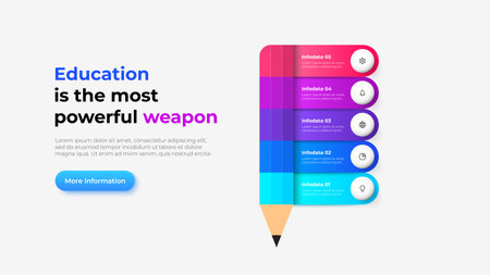 Education infographic template. Pencil with 5 rounded elementsのイラスト素材
