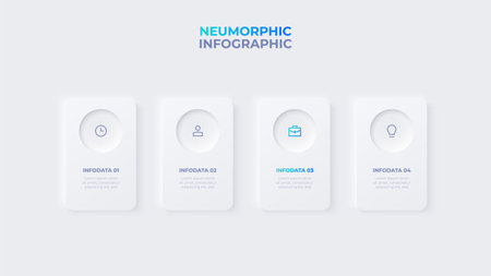 Neumorphic infographic design template. Business data visualization with 4 options. Concept of development processのイラスト素材