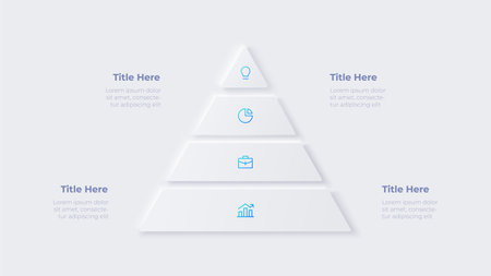 Neumorphic infographic pyramid. Business data visualization with 4 options. Concept of development processのイラスト素材