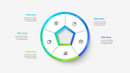 Circle element is divided into 5 parts. Business data visualization for presentation. Vector infographic diagramのイラスト素材