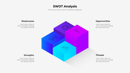 Four isometric cubes for SWOT infographicのイラスト素材