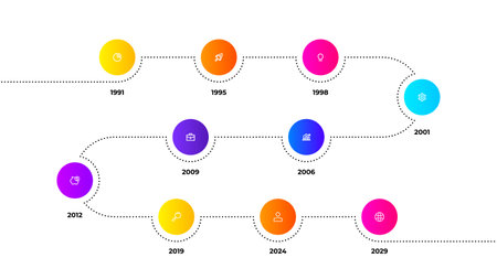 Timeline infographics template with 10 circles. Concept of business development process.のイラスト素材