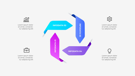Four Arrows Steps Infographic Chart with Icons and Descriptive Text Layoutのイラスト素材