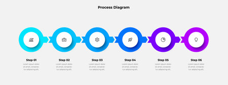Infographic six step process for business and process visualization, creating engaging presentations, or illustrating project workflowsのイラスト素材