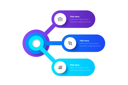 Infographic with three connected sections, ideal for visually representing modern concepts, business data, or educational information. Features gradient colors and icons for customizationのイラスト素材