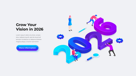 Illustration concept of the year 2026 showcasing teamwork, innovation, and business growth using...