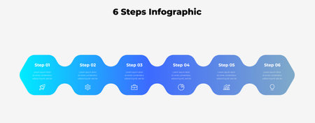 6 Steps Infographic Wave Diagram. Modern Flow Process Timeline Design for Business Presentationのイラスト素材