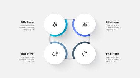 Circular Cycle Diagram with 4 Steps. Modern Gradient Infographic for Business Process, Data Flow, and Analysis Visualizationのイラスト素材