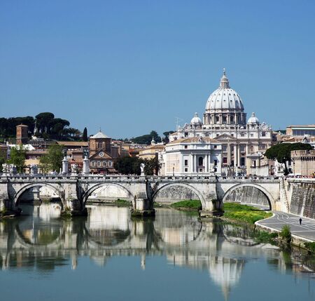 View of the Vatican with Saint Peter's Basilica and Sant'Angelo's Bridge (Rome, Italy)の写真素材