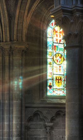 Rays of light through stained glass in a churchのeditorial素材