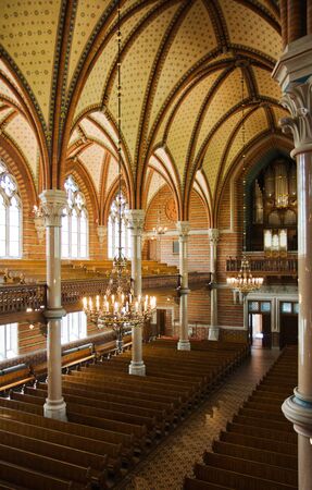 Inside of a church with a view of its pipe organ (Lund, Sweden)のeditorial素材