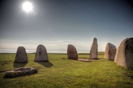 Ale's Stones (Ales Stenar) historic site in Skane (Sweden)の写真素材