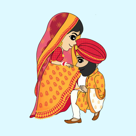 Indian wedding cartoon characterのイラスト素材
