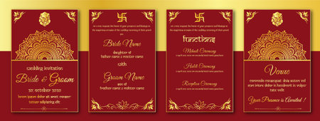 Gold and red premium wedding invitation cardのイラスト素材