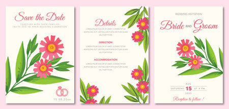 Wedding invitation card template with floral elements. Vector illustration.の写真素材