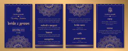 Wedding invitation card with mandala ornament. Vintage decorative elements.のイラスト素材