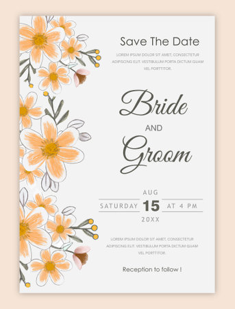Wedding Invitation Template with Chamomile Flowers. Vector Illustrationの写真素材