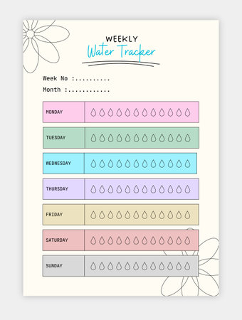 Weekly planner template with doodle flowers. Vector illustration.のイラスト素材