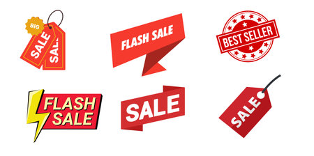 Sale tags set. Red price stickers. Special offer. Vector illustration.のイラスト素材