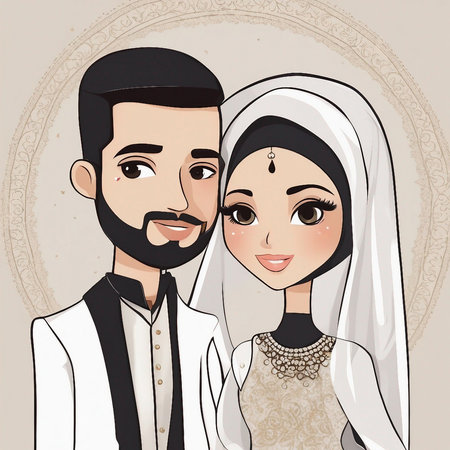 Portrait of a Muslim couple in traditional costume. Vector illustration.の素材