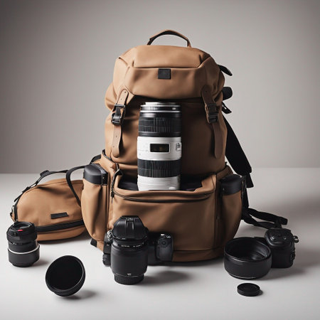 a travel backpack on a isolated white backgroundの素材