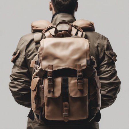 a man with a travel backpack on a isolated white backgroundの素材
