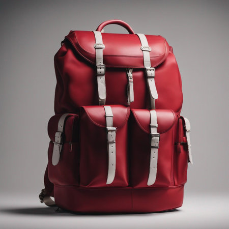 a red travel backpack on a isolated white backgroundの素材