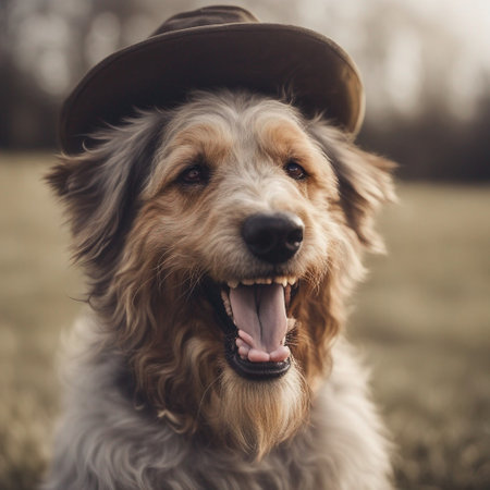 Photo of a dog laughing bearded oldの素材